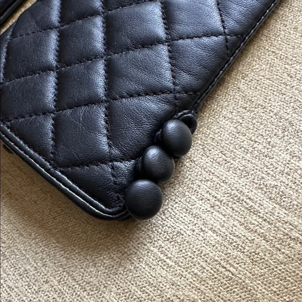 Dennis Basso Black Quilted Leather Gloves with Buttons Women's Size S